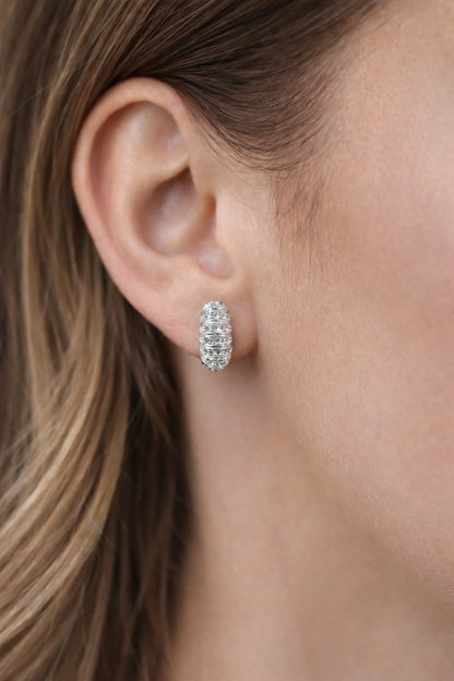 Dahlia Oval Layered Pave Huggies