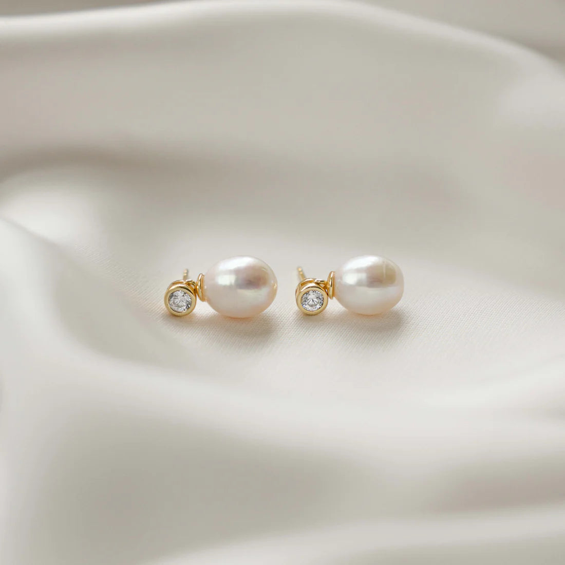 Giselle Bezel & Pearl Drop Earrings