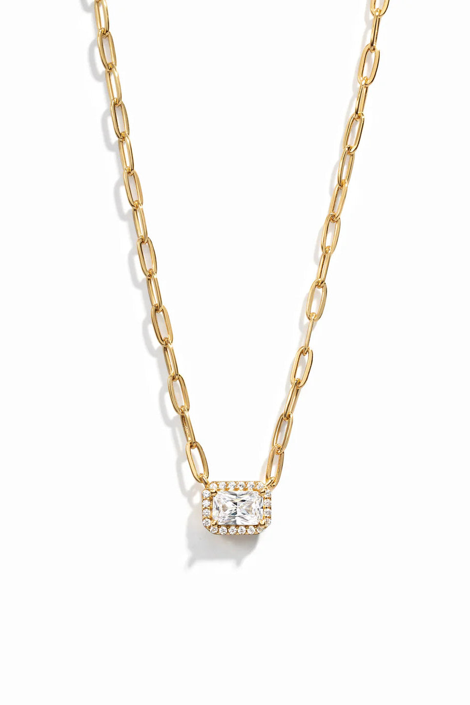 Yesenia Halo Baguette Necklace Paperclip