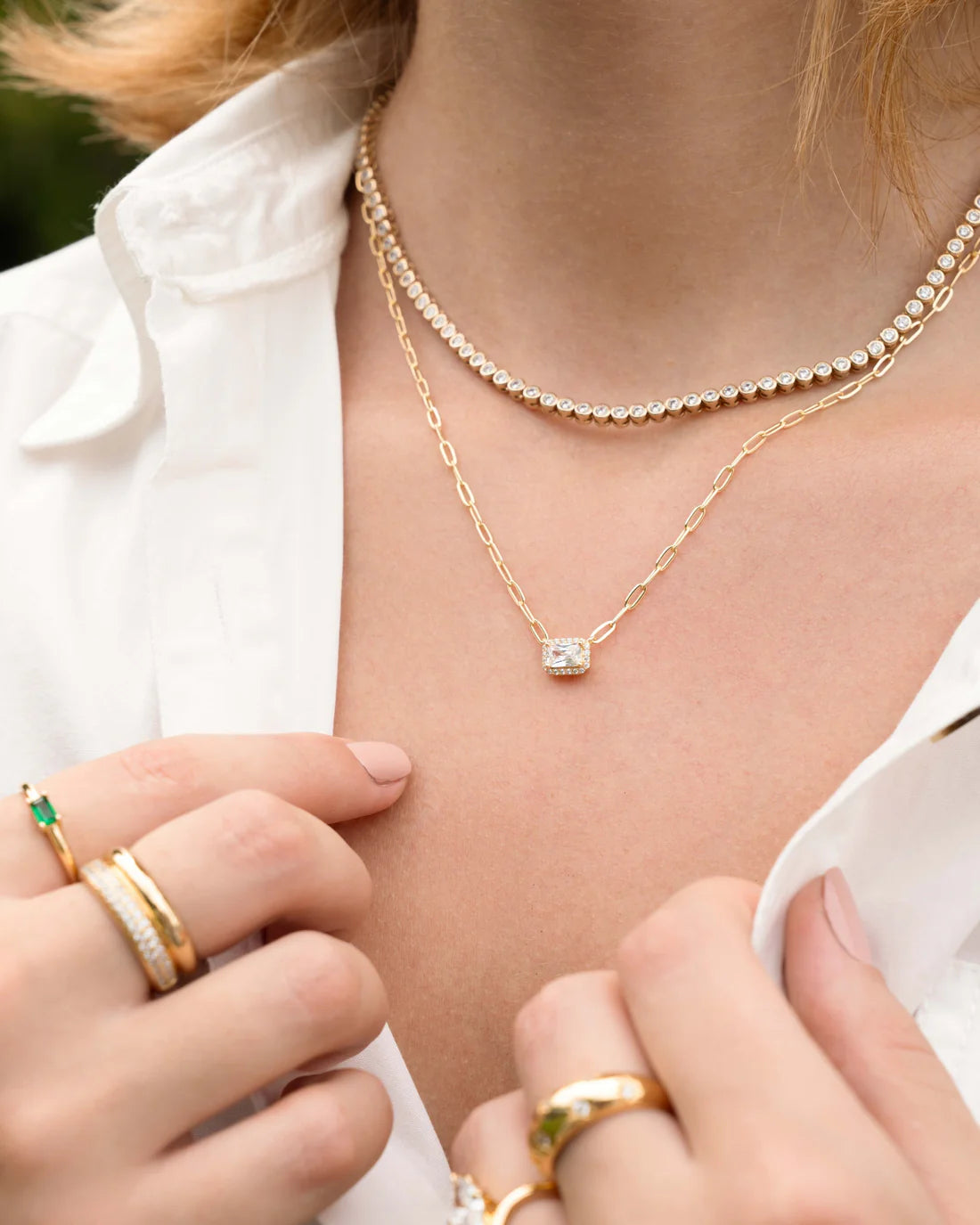 Yesenia Halo Baguette Necklace Paperclip