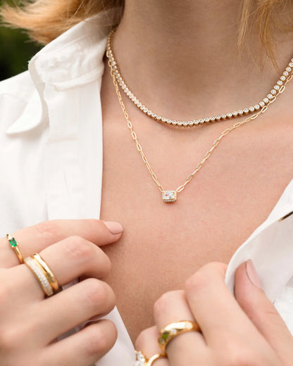 Yesenia Halo Baguette Necklace Paperclip